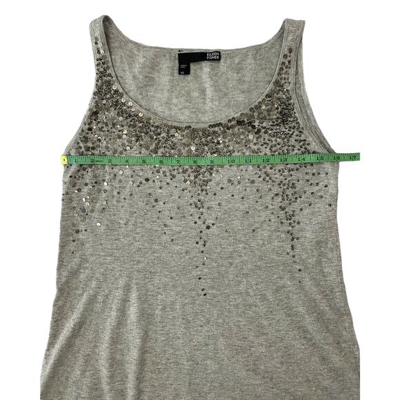 EILEEN FISHER Gray Cotton Cashmere Beaded Sleeveless Top Size XS #S1SCK Tank - Picture 7 of 8